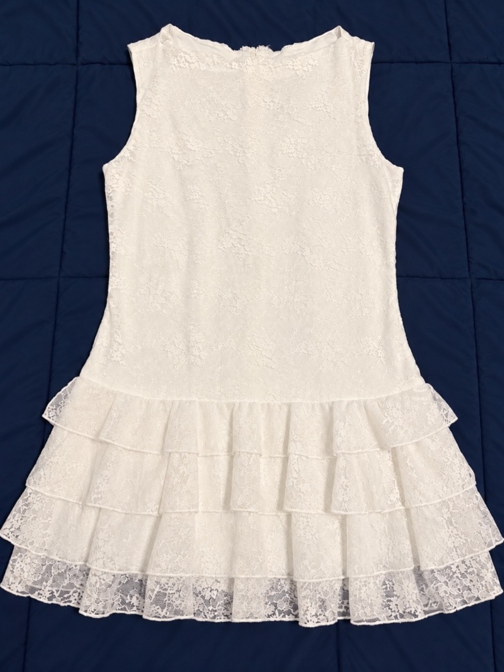 SHEIN BAE White Lace Tiered Ruffle Mini Dress Size L NWT